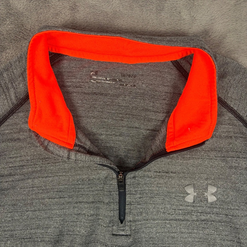 Under Armour Pullover Mens Large Gray Orange Quarter Zip Athletic Running Fleece - Picture 3 of 7